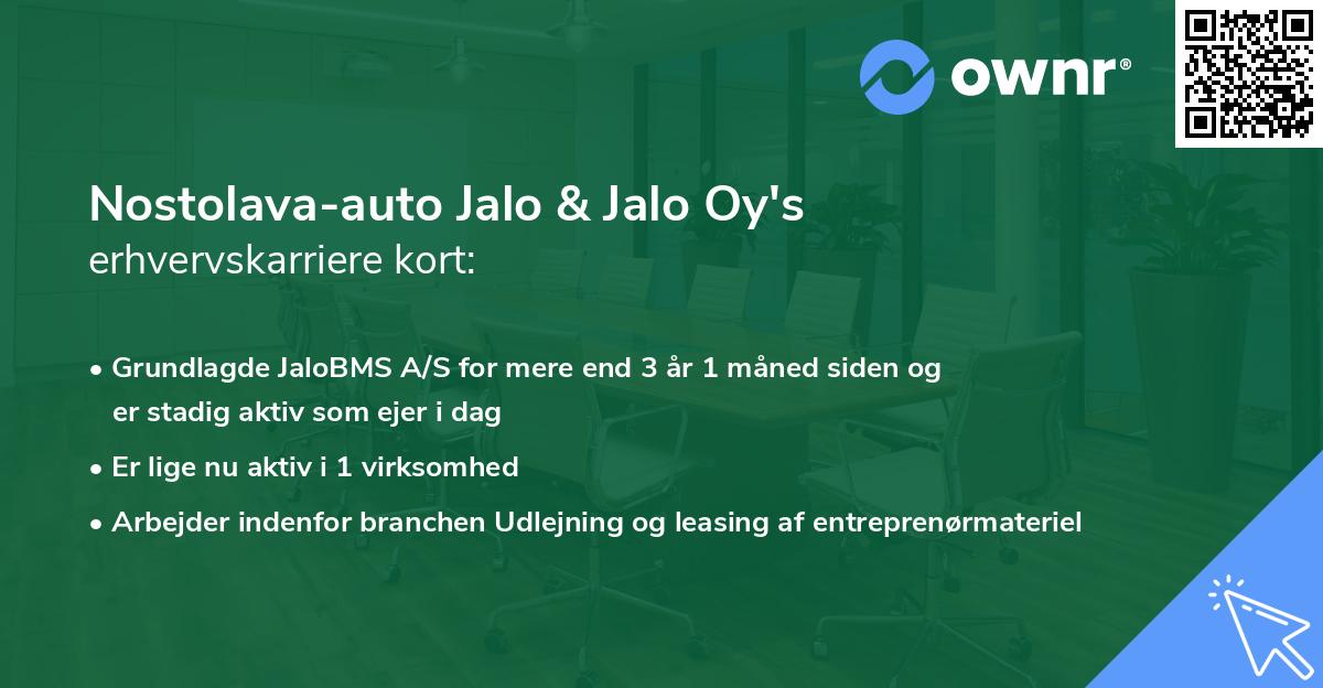 Nostolava-auto Jalo & Jalo Oy's erhvervskarriere kort