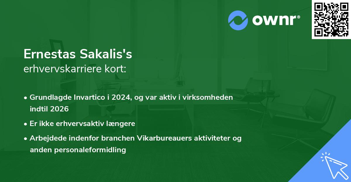 Ernestas Sakalis's erhvervskarriere kort