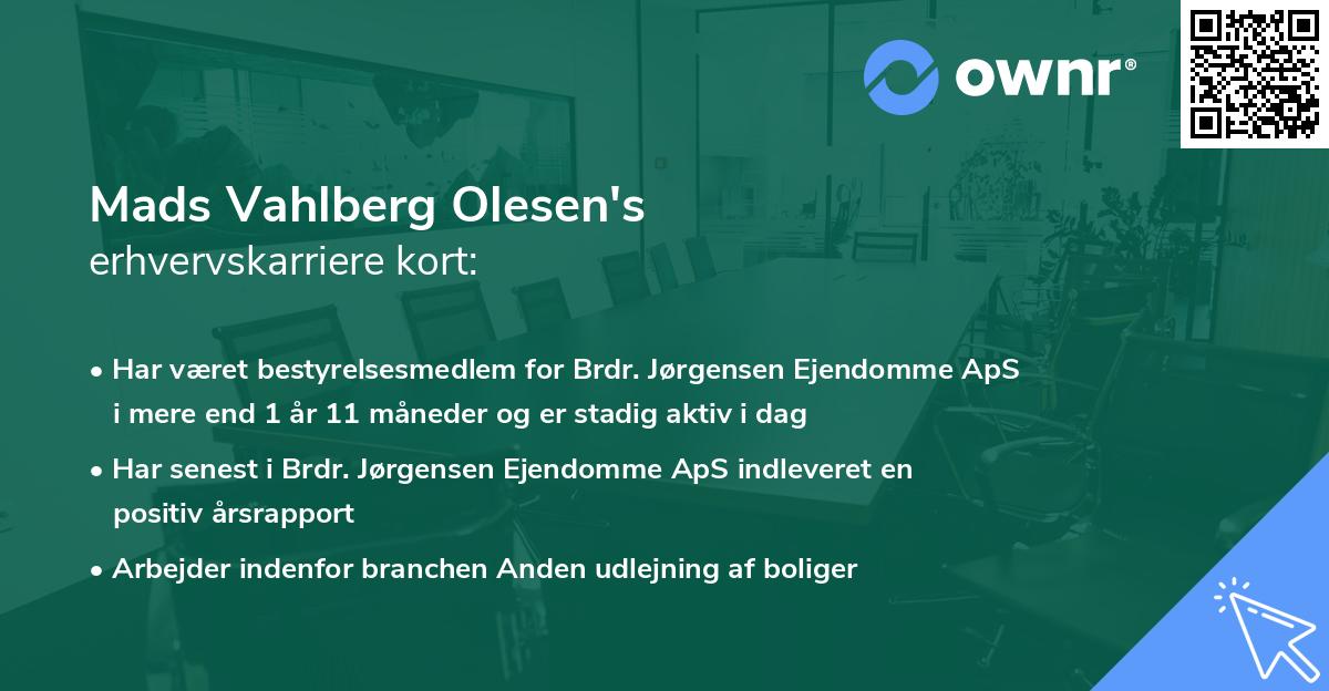 Mads Vahlberg Olesen's erhvervskarriere kort