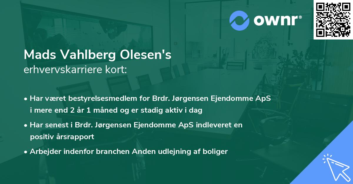 Mads Vahlberg Olesen's erhvervskarriere kort