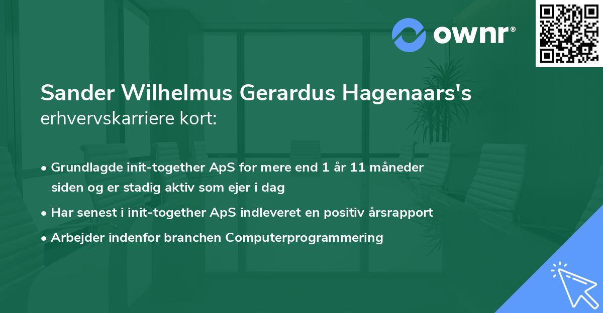 Sander Wilhelmus Gerardus Hagenaars's erhvervskarriere kort