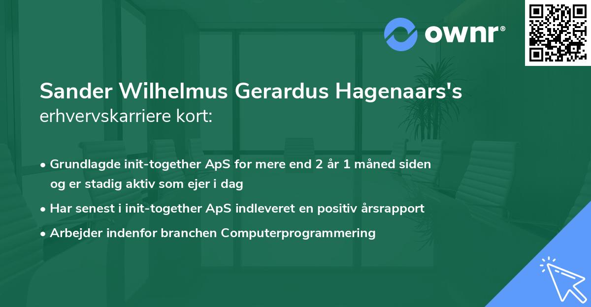 Sander Wilhelmus Gerardus Hagenaars's erhvervskarriere kort