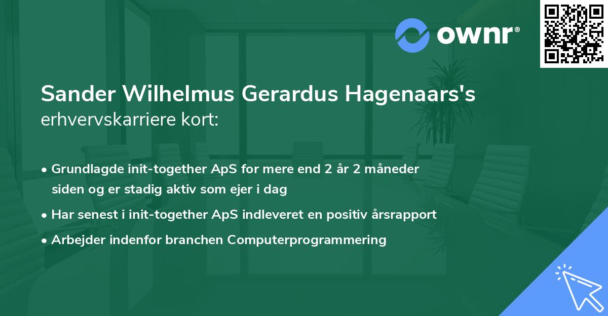 Sander Wilhelmus Gerardus Hagenaars's erhvervskarriere kort