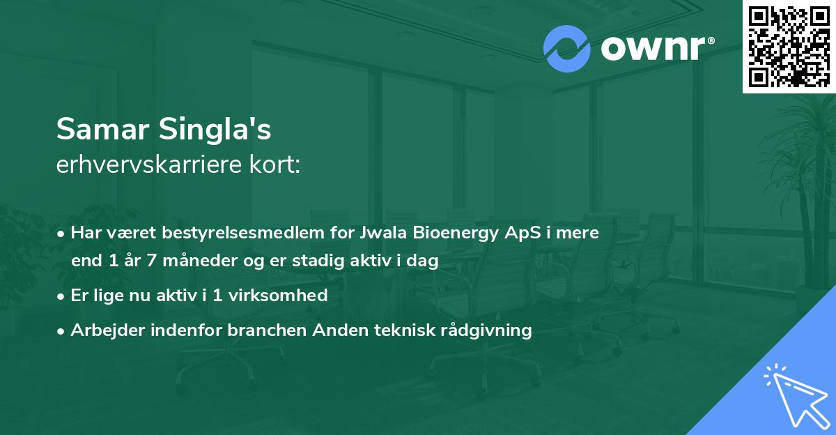 Samar Singla's erhvervskarriere kort