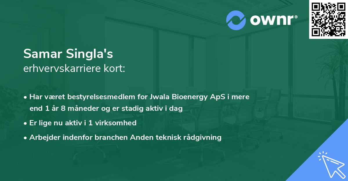 Samar Singla's erhvervskarriere kort