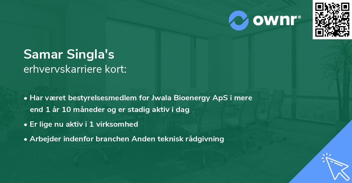 Samar Singla's erhvervskarriere kort