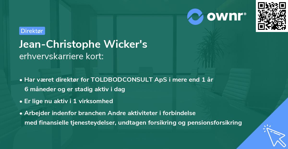 Jean-Christophe Wicker's erhvervskarriere kort