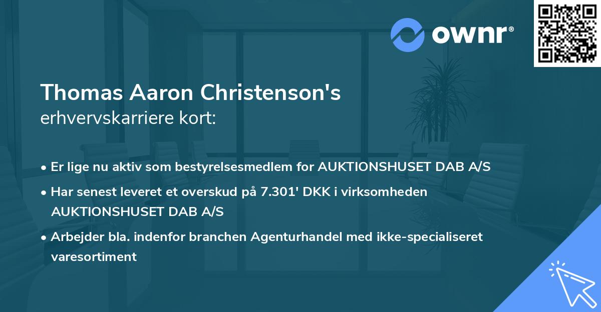 Thomas Aaron Christenson's erhvervskarriere kort