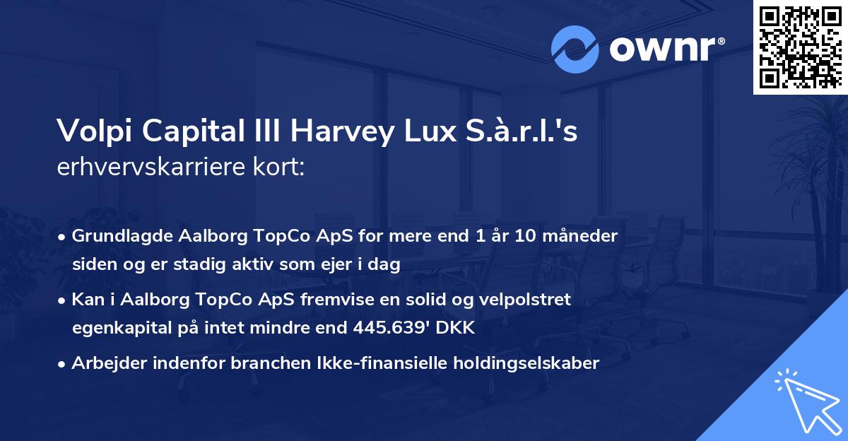 Volpi Capital III Harvey Lux S.à.r.l.'s erhvervskarriere kort