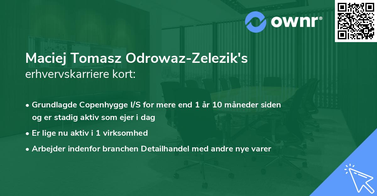 Maciej Tomasz Odrowaz-Zelezik's erhvervskarriere kort