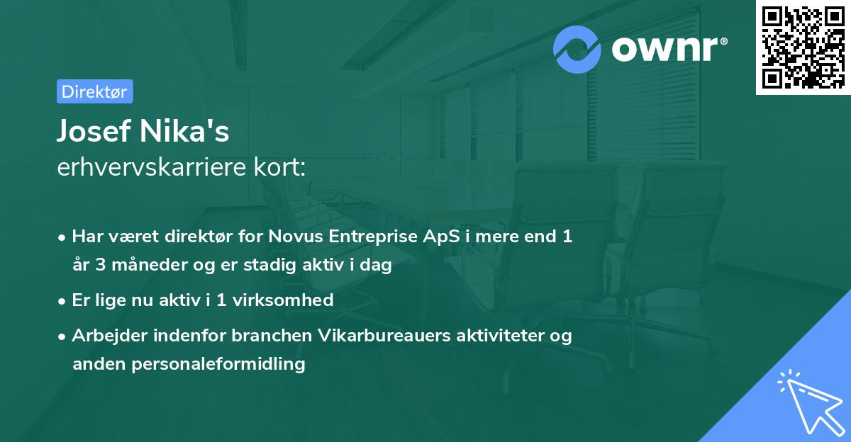Josef Nika's erhvervskarriere kort