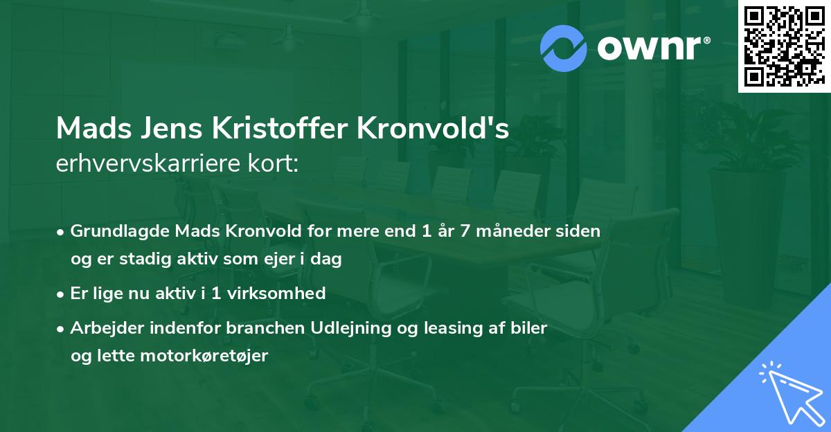 Mads Jens Kristoffer Kronvold's erhvervskarriere kort