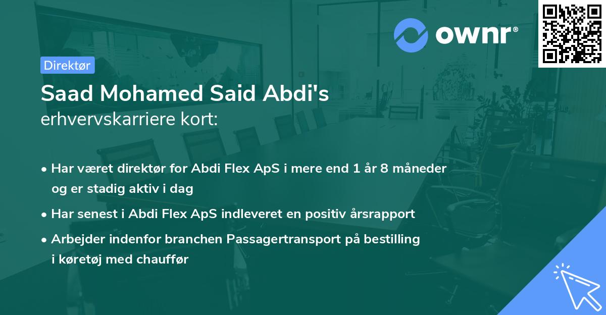 Saad Mohamed Said Abdi's erhvervskarriere kort