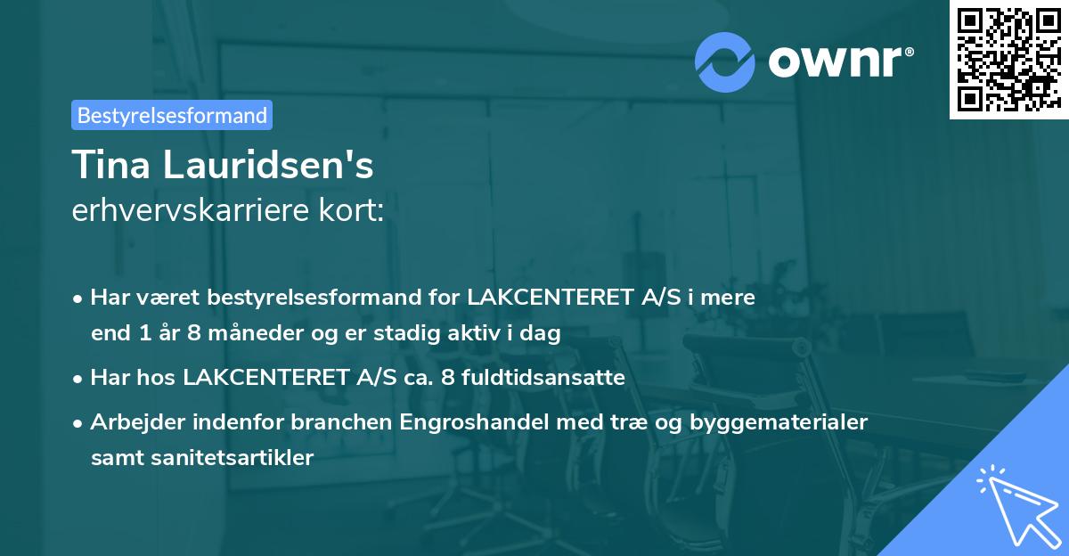 Tina Lauridsen's erhvervskarriere kort