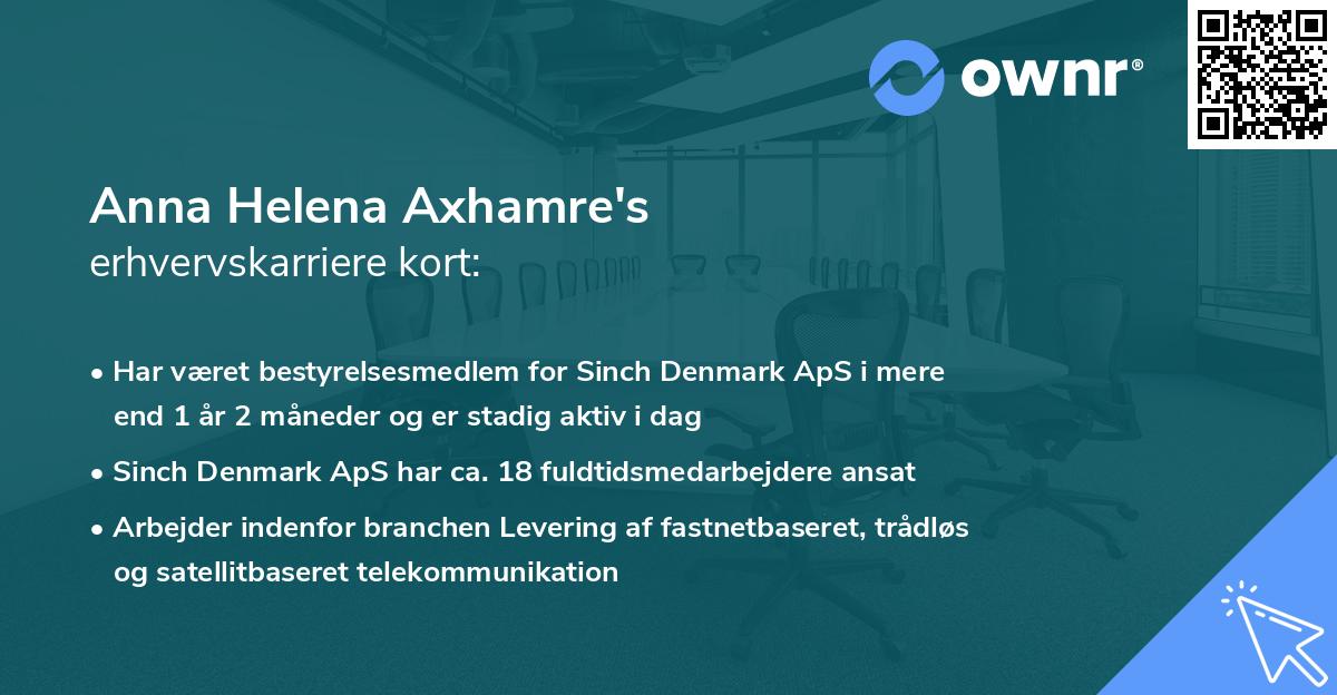 Anna Helena Axhamre's erhvervskarriere kort