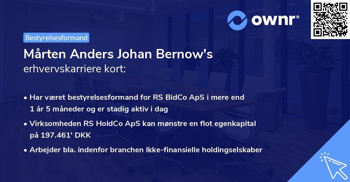 Mårten Anders Johan Bernow's erhvervskarriere kort