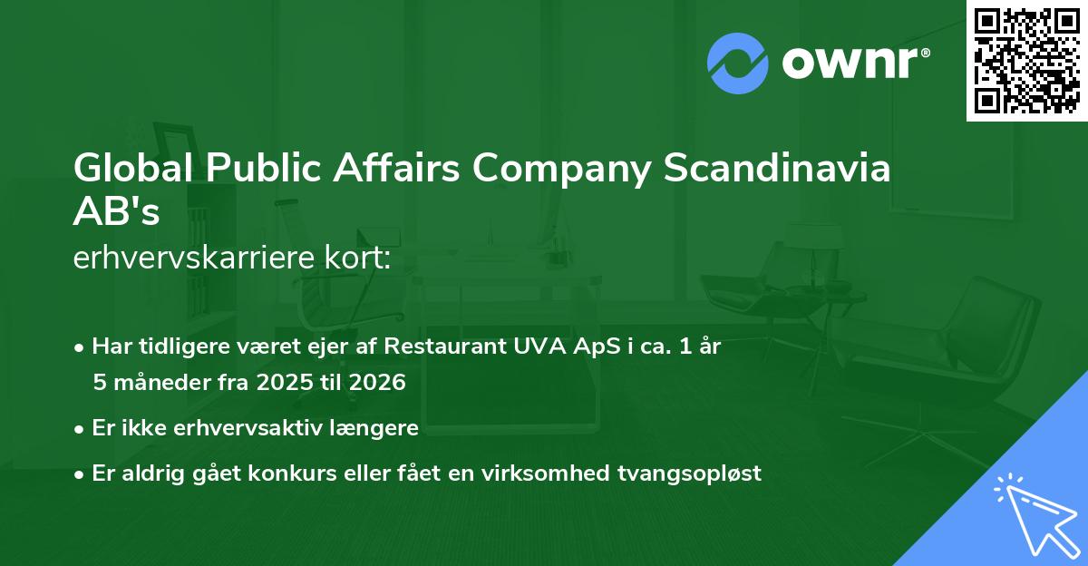Global Public Affairs Company Scandinavia AB's erhvervskarriere kort