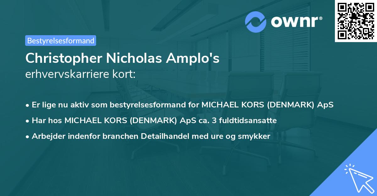 Christopher Nicholas Amplo's erhvervskarriere kort