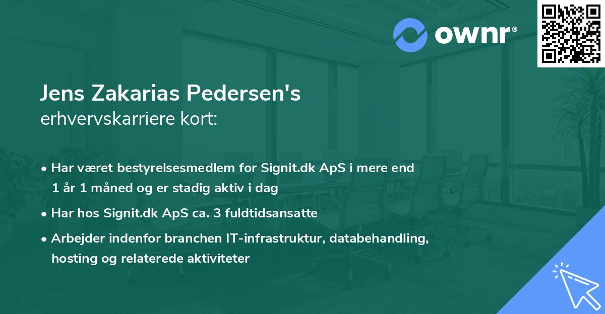 Jens Zakarias Pedersen's erhvervskarriere kort