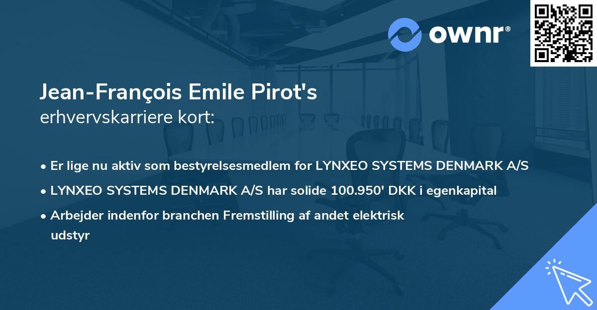 Jean-François Emile Pirot's erhvervskarriere kort
