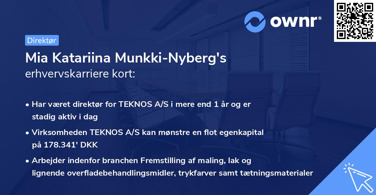 Mia Katariina Munkki-Nyberg's erhvervskarriere kort