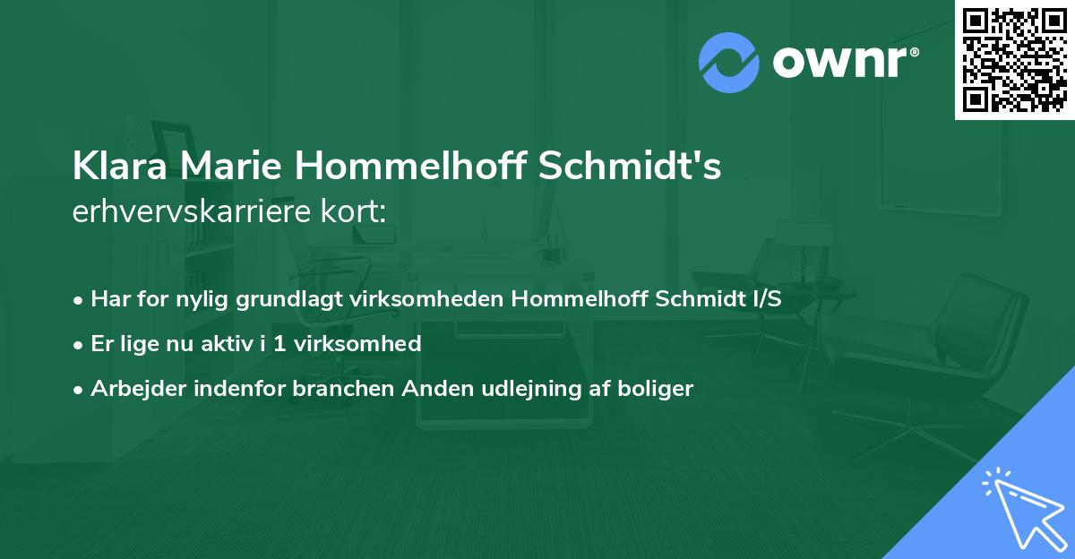 Klara Marie Hommelhoff Schmidt's erhvervskarriere kort