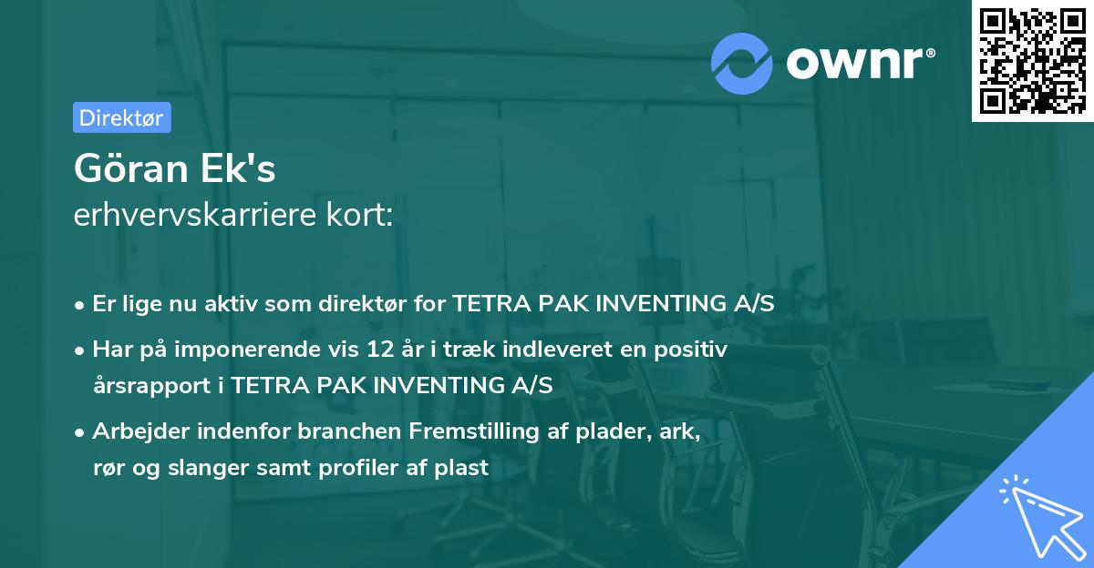 Göran Ek's erhvervskarriere kort