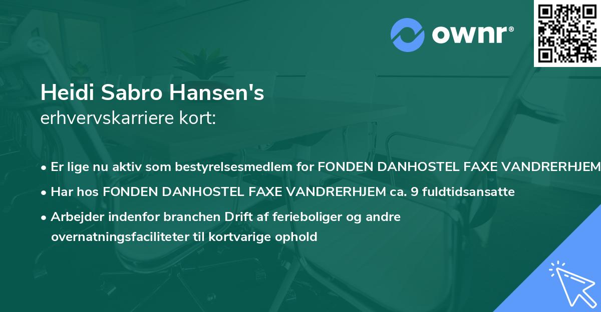 Heidi Sabro Hansen's erhvervskarriere kort