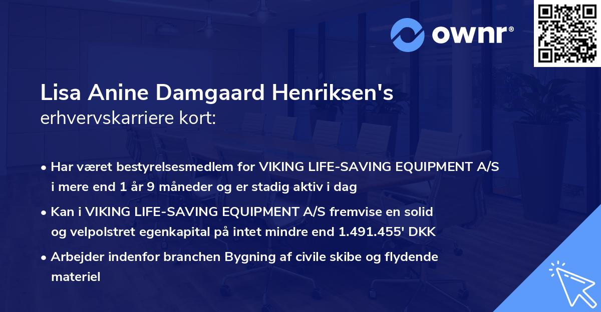 Lisa Anine Damgaard Henriksen's erhvervskarriere kort