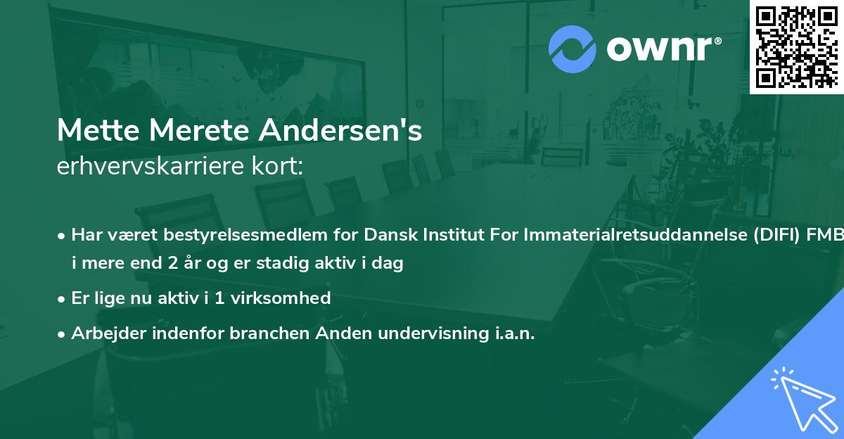 Mette Merete Andersen's erhvervskarriere kort