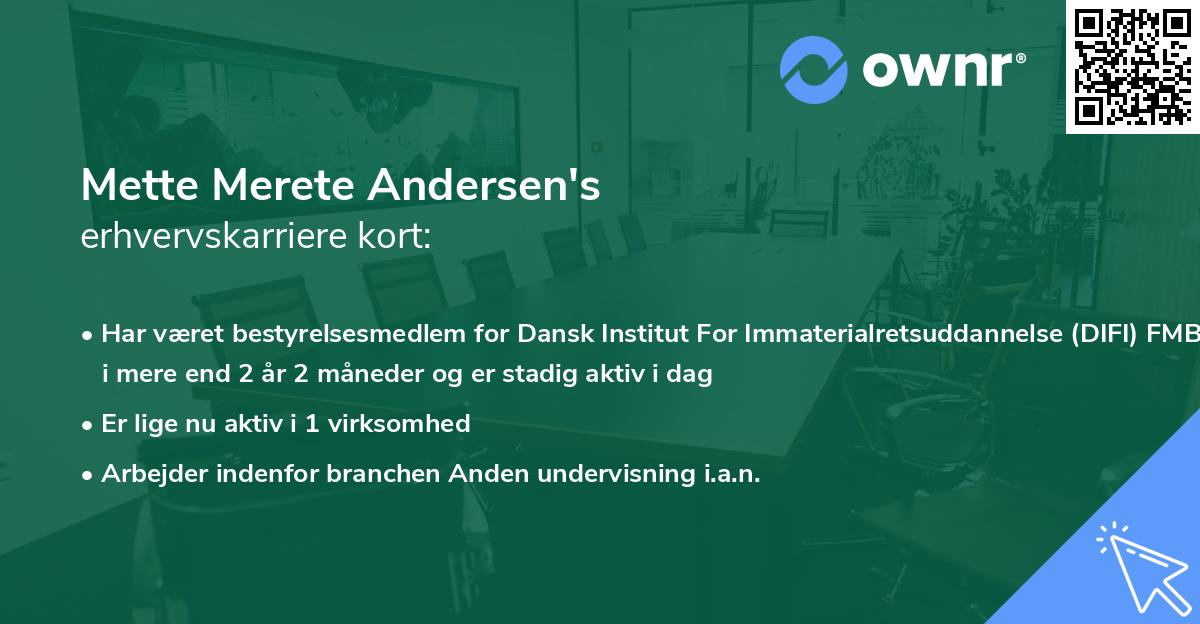 Mette Merete Andersen's erhvervskarriere kort