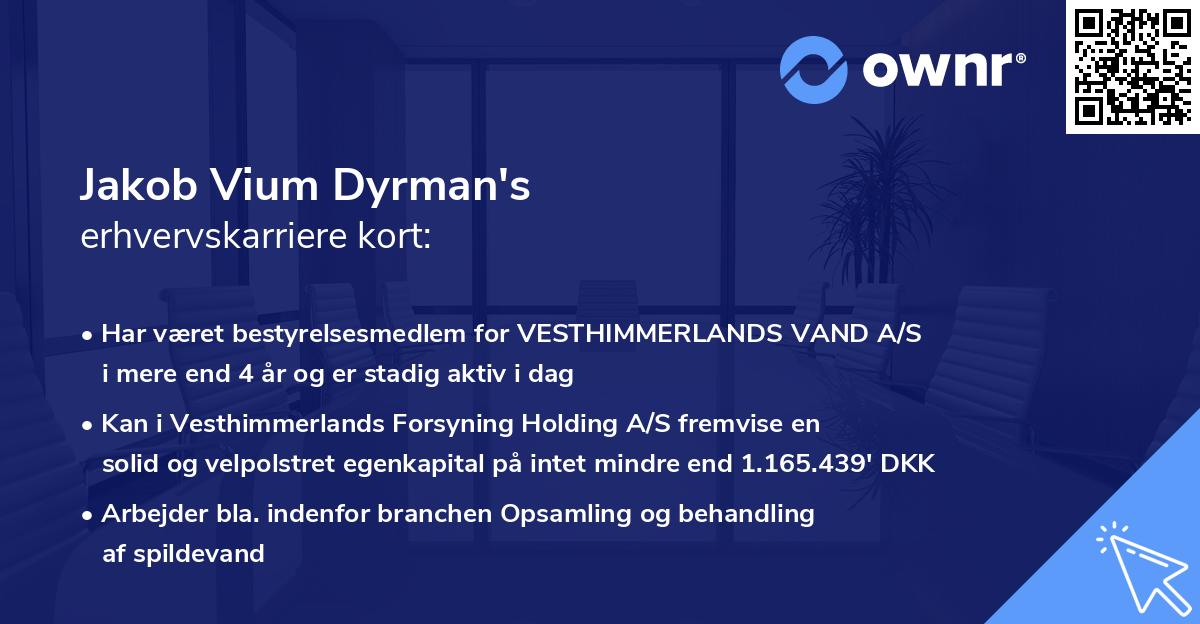 Jakob Vium Dyrman's erhvervskarriere kort