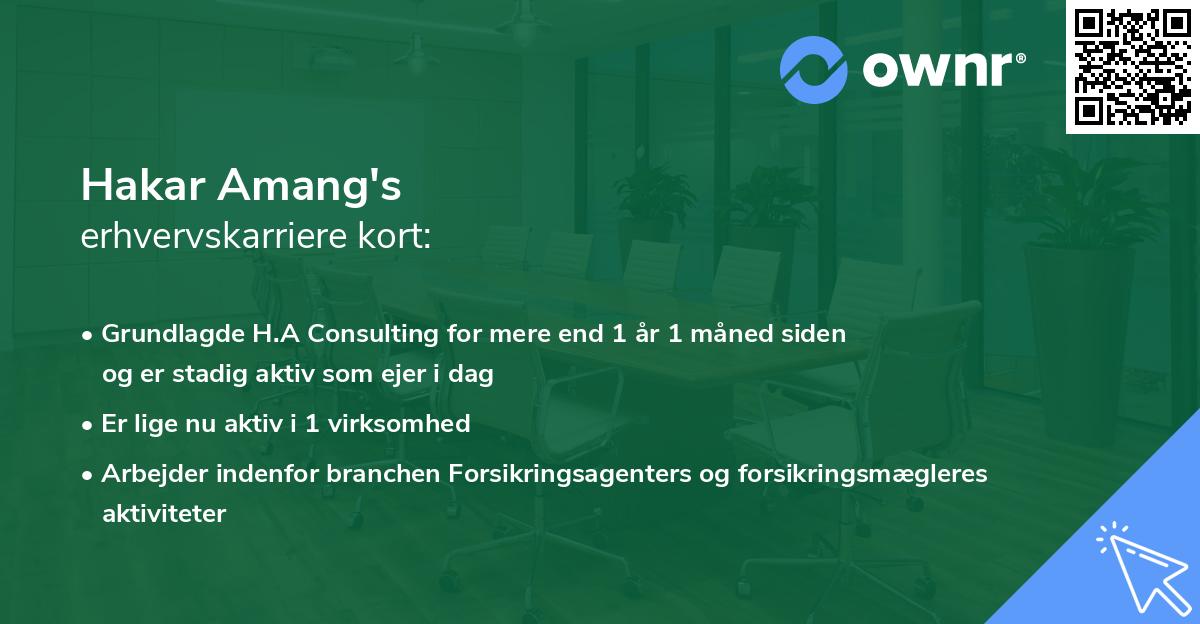 Hakar Amang's erhvervskarriere kort