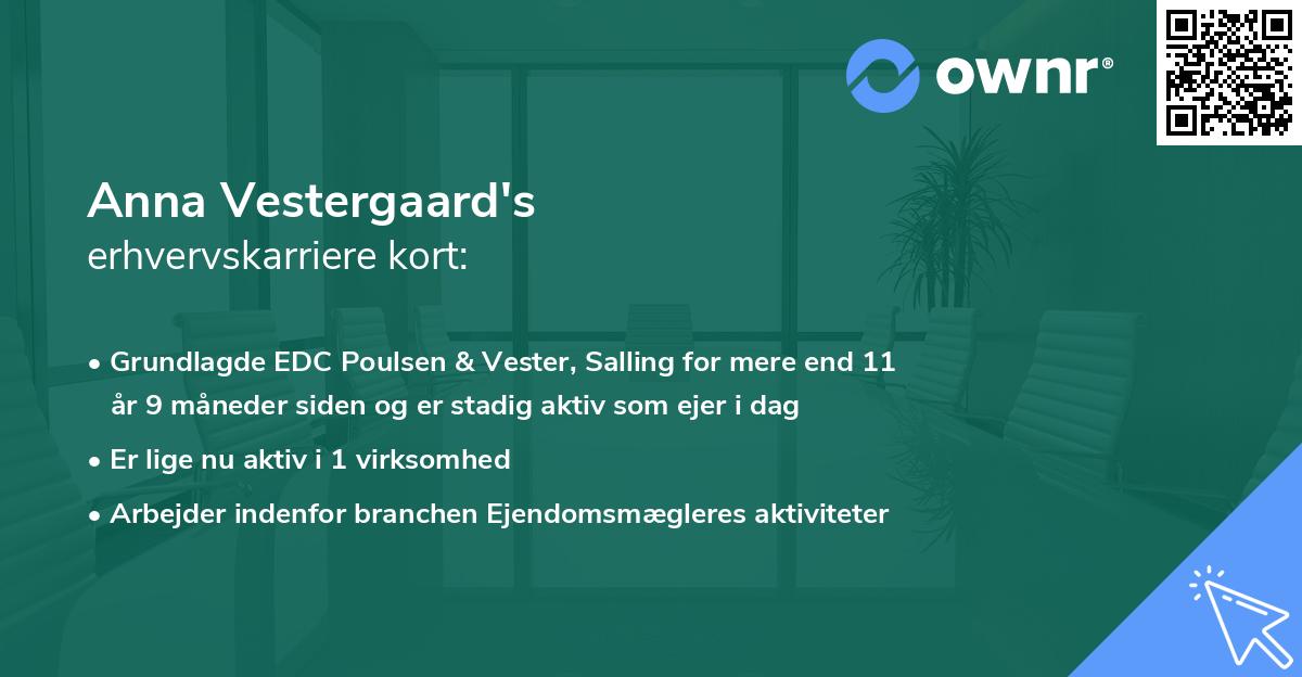 Anna Vestergaard's erhvervskarriere kort