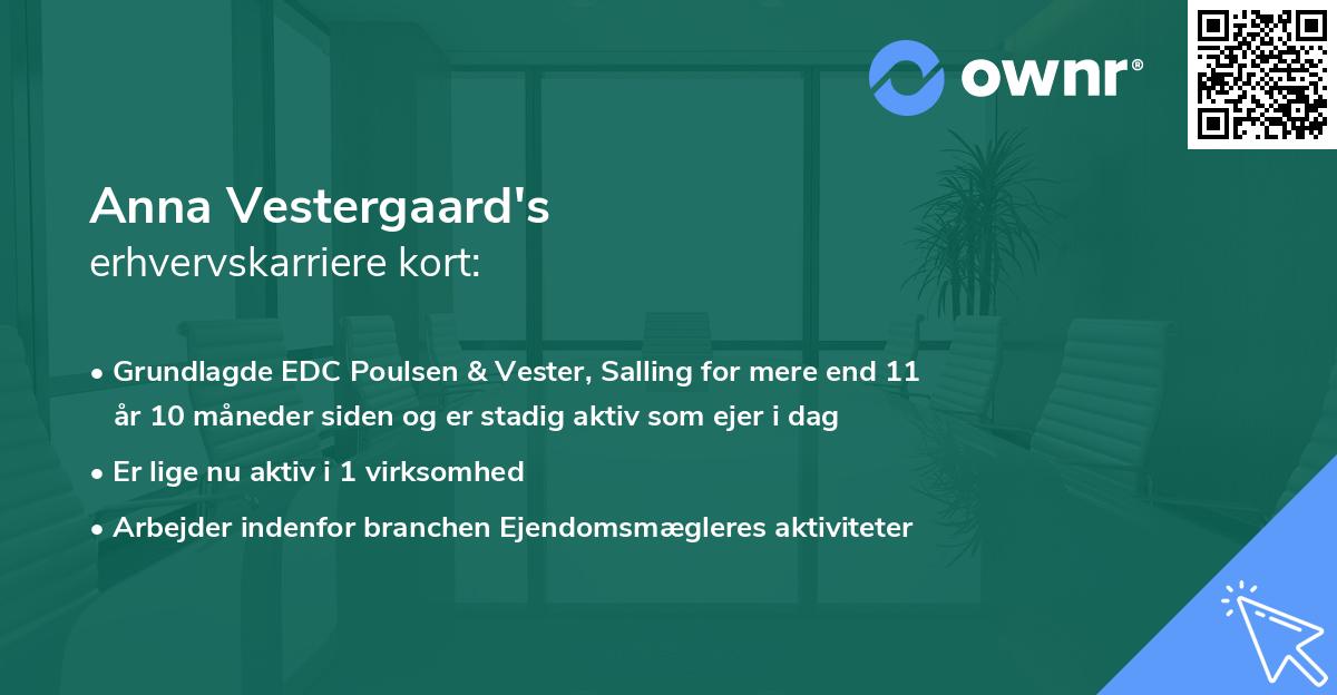 Anna Vestergaard's erhvervskarriere kort