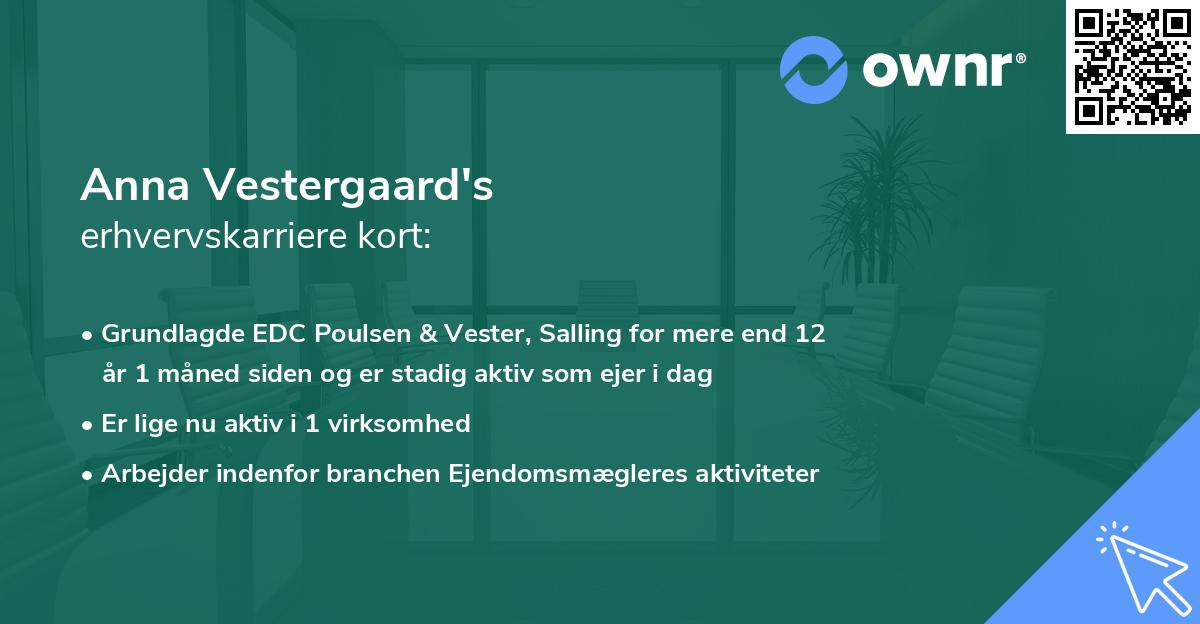 Anna Vestergaard's erhvervskarriere kort