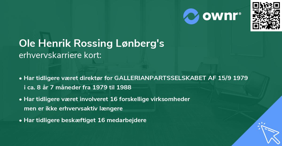 Ole Henrik Rossing Lønberg's erhvervskarriere kort