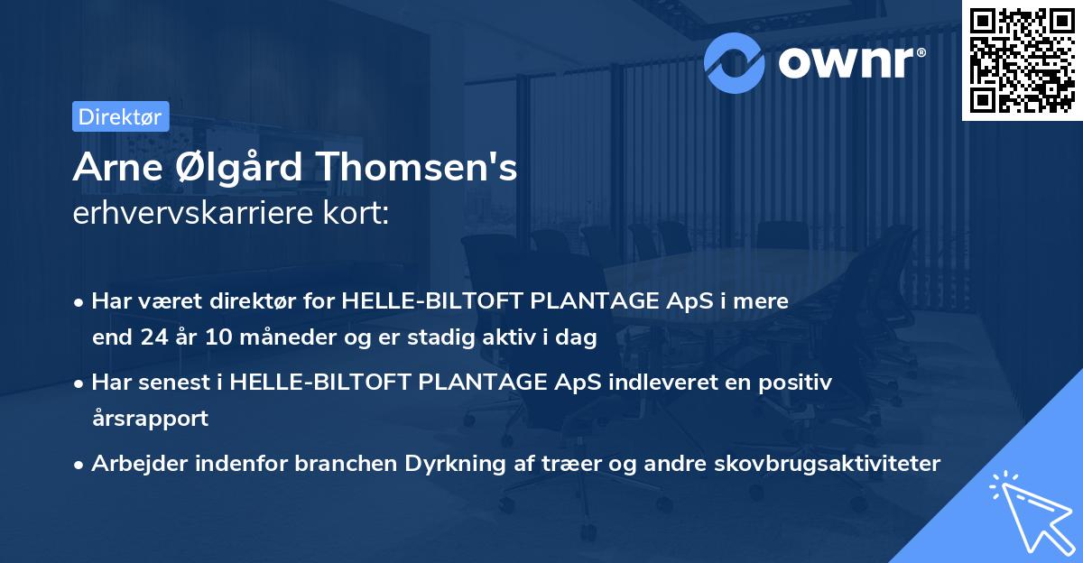 Arne Ølgård Thomsen's erhvervskarriere kort