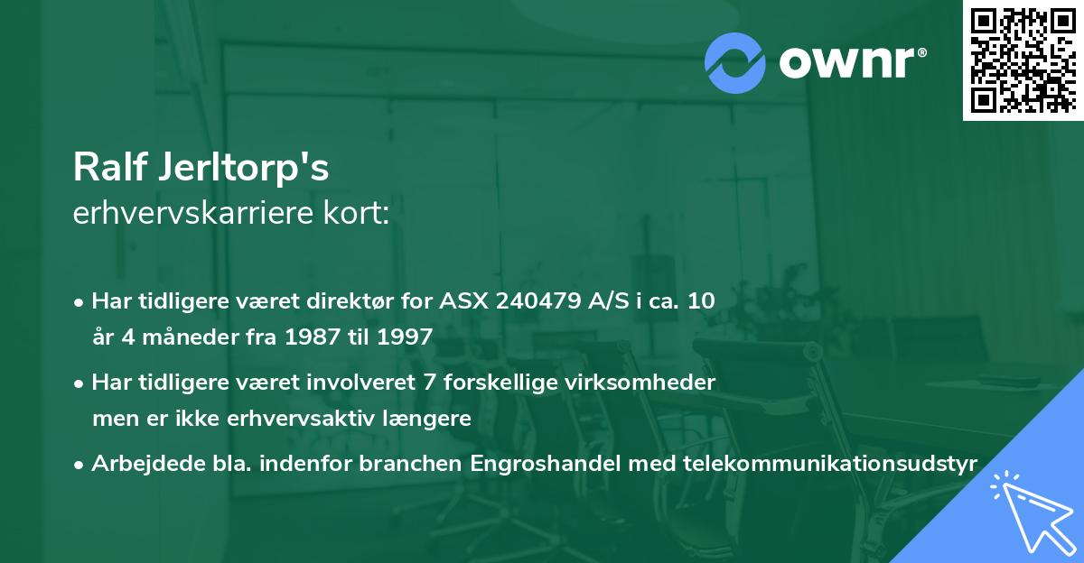 Ralf Jerltorp's erhvervskarriere kort