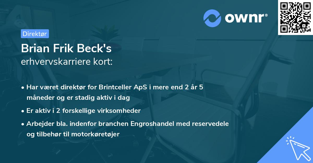 Brian Frik Beck's erhvervskarriere kort