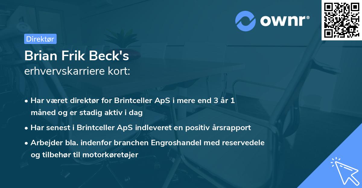 Brian Frik Beck's erhvervskarriere kort