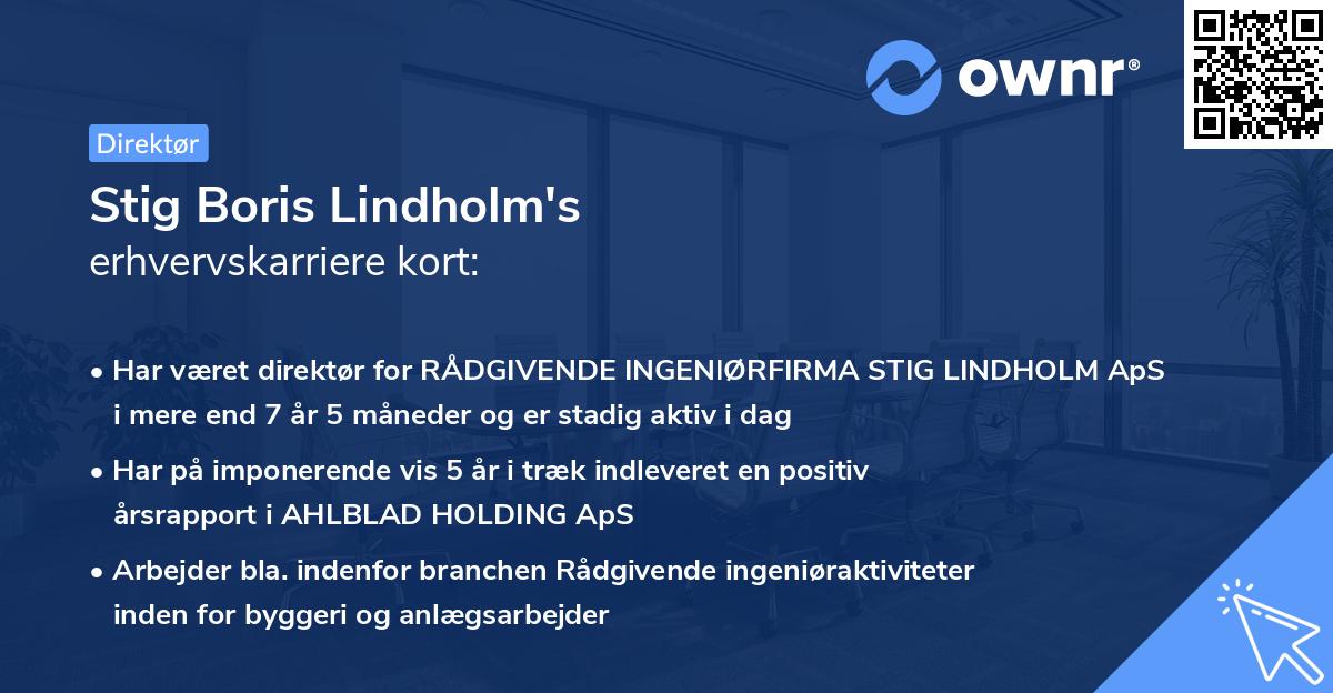 Stig Boris Lindholm's erhvervskarriere kort