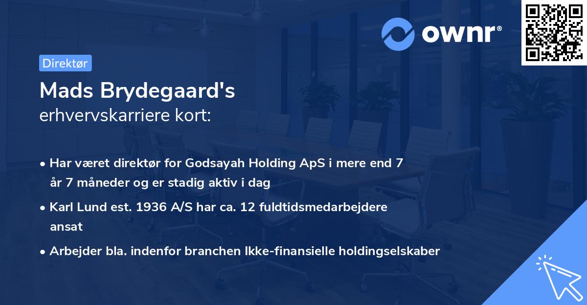 Mads Brydegaard's erhvervskarriere kort