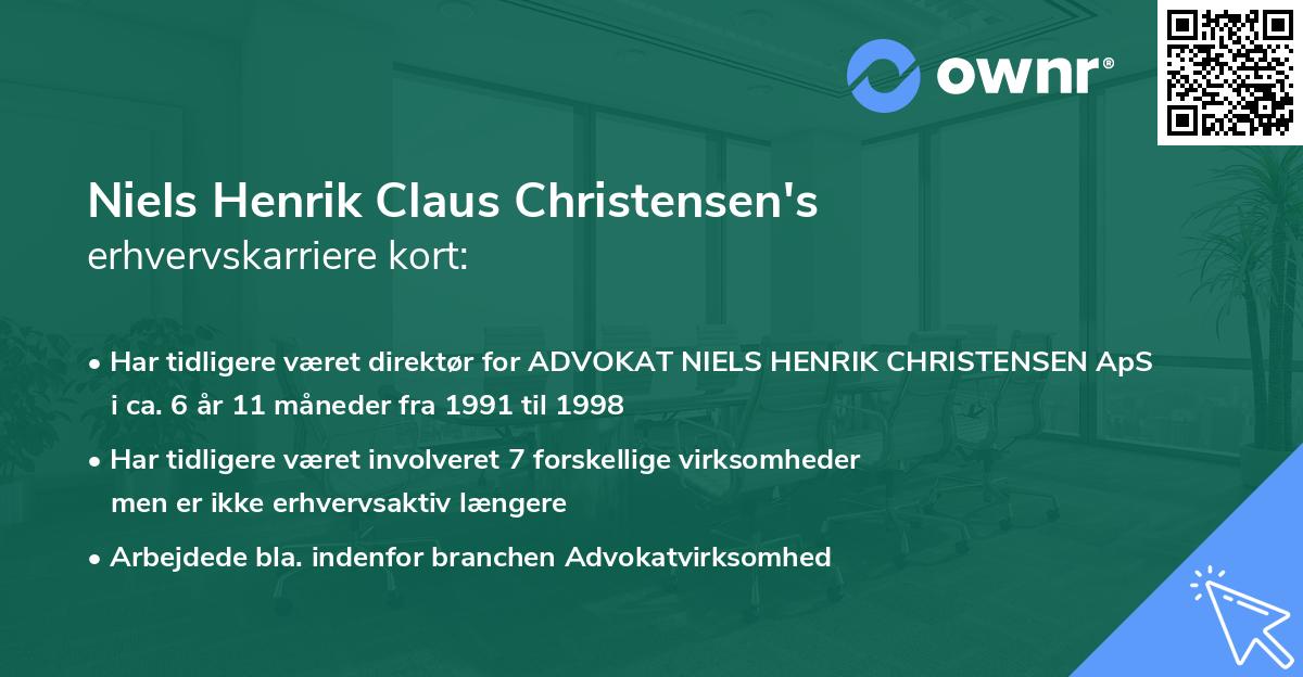 Niels Henrik Claus Christensen's erhvervskarriere kort