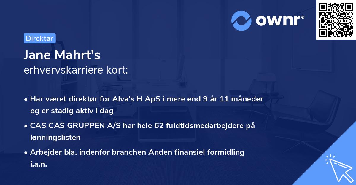 Jane Mahrt's erhvervskarriere kort