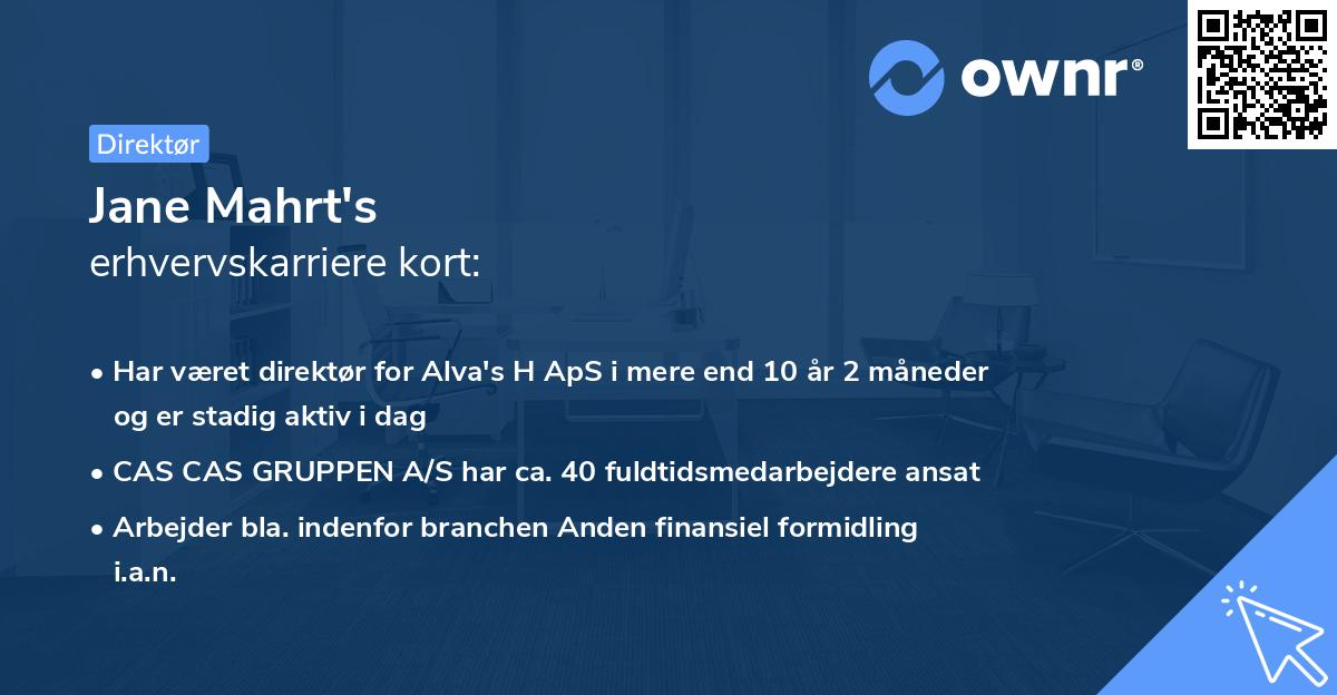 Jane Mahrt's erhvervskarriere kort