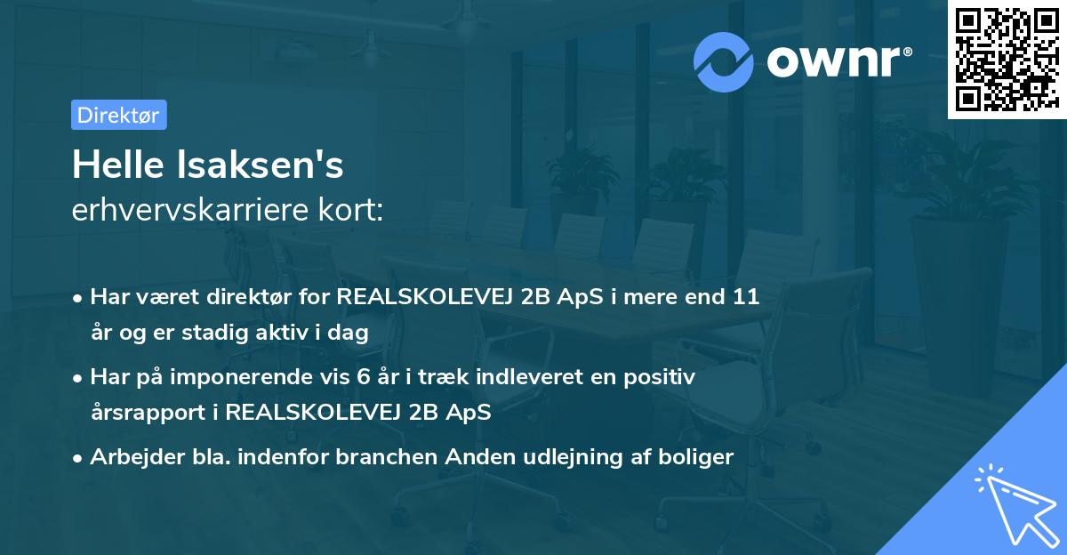 Helle Isaksen's erhvervskarriere kort