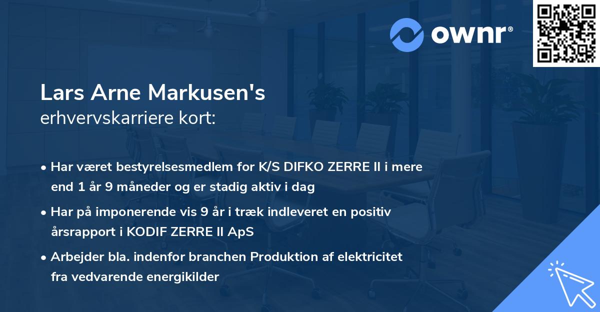 Lars Arne Markusen's erhvervskarriere kort