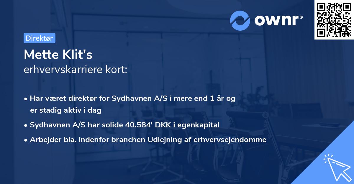 Mette Klit's erhvervskarriere kort