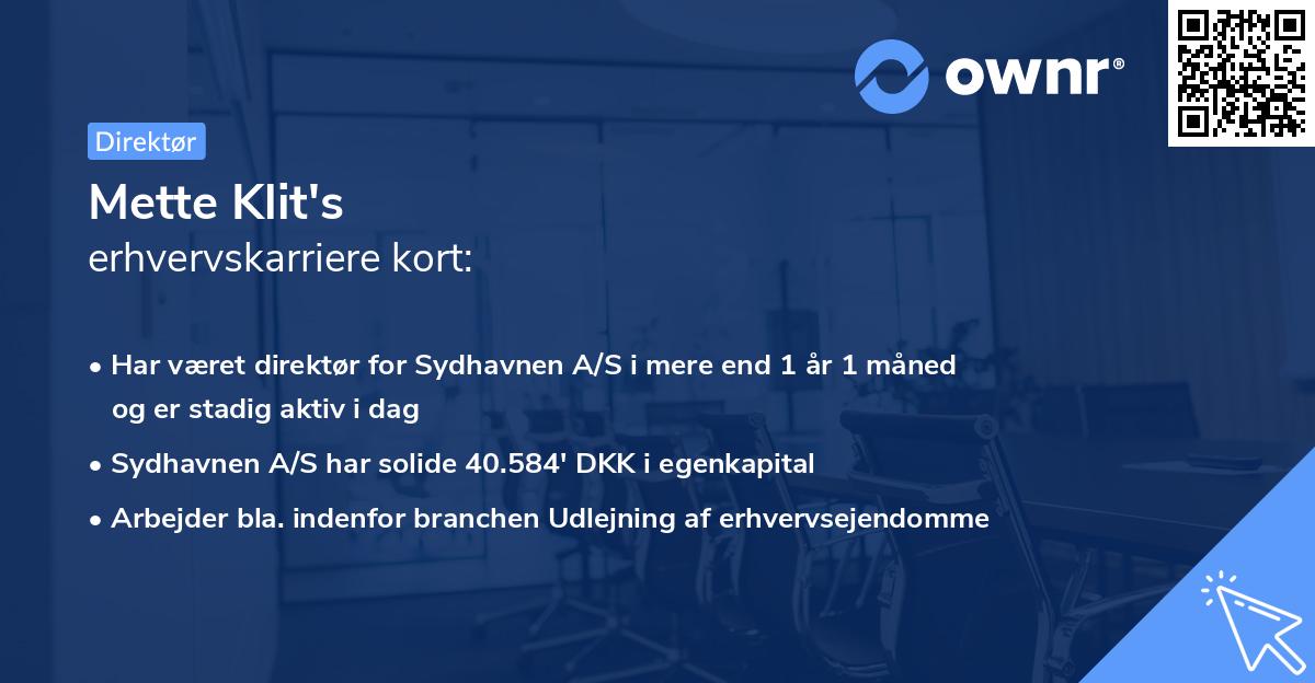 Mette Klit's erhvervskarriere kort